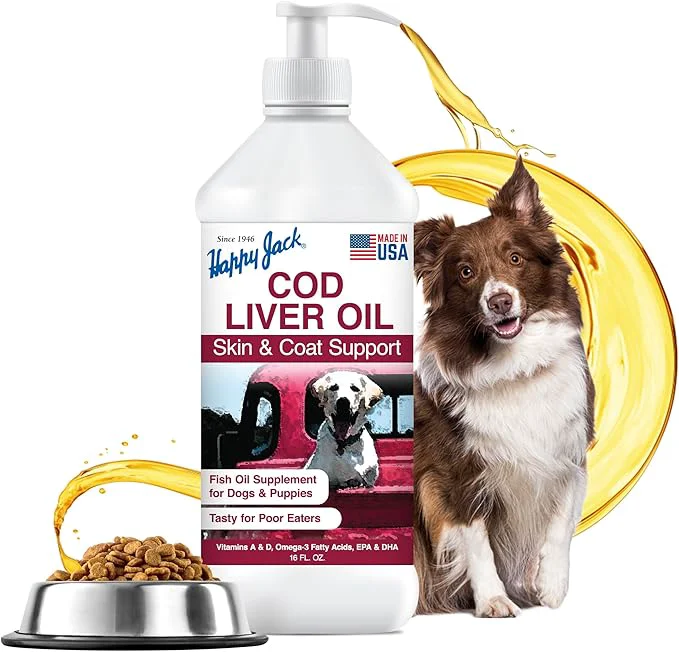 Environmentally Friendly Happy Jack Cod Liver Fish Oil for Dogs Skin and Coat Supplement Brain Eyes Bones Hip Joint Heart Immune System Health Energy Booster 16 oz Omega 3 with EPA DHA Vitamin A DAbout ThisOverview High-End