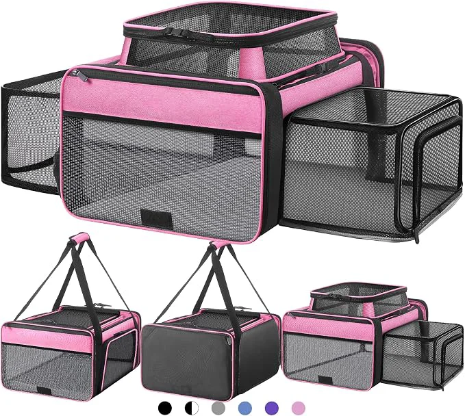 Traditional Top and 2 Sides Expandable Cat Carrier 18×13.5×9.5 TSA Airline Dog Sustainable