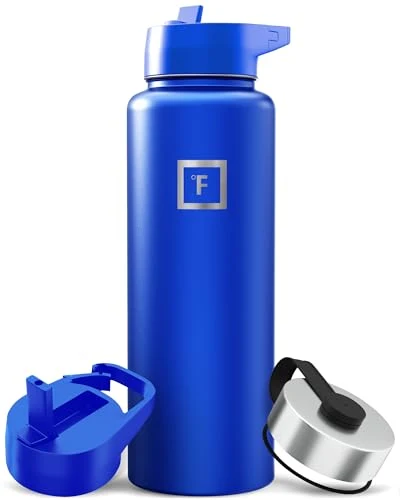 Minimalist 40 oz Wide Mouth Water Bottle with 3 Lids Natural