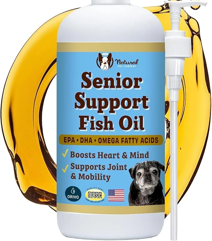 Quality Natural Dog Company Omega 3 Fish Oil for Senior Dogs Supplement – Support Mobility Skin Coat Heart Brain with Turmeric Salmon Fish Oil for Aging Dogs Liquid Canine Supplement 16ozAbout This Refined