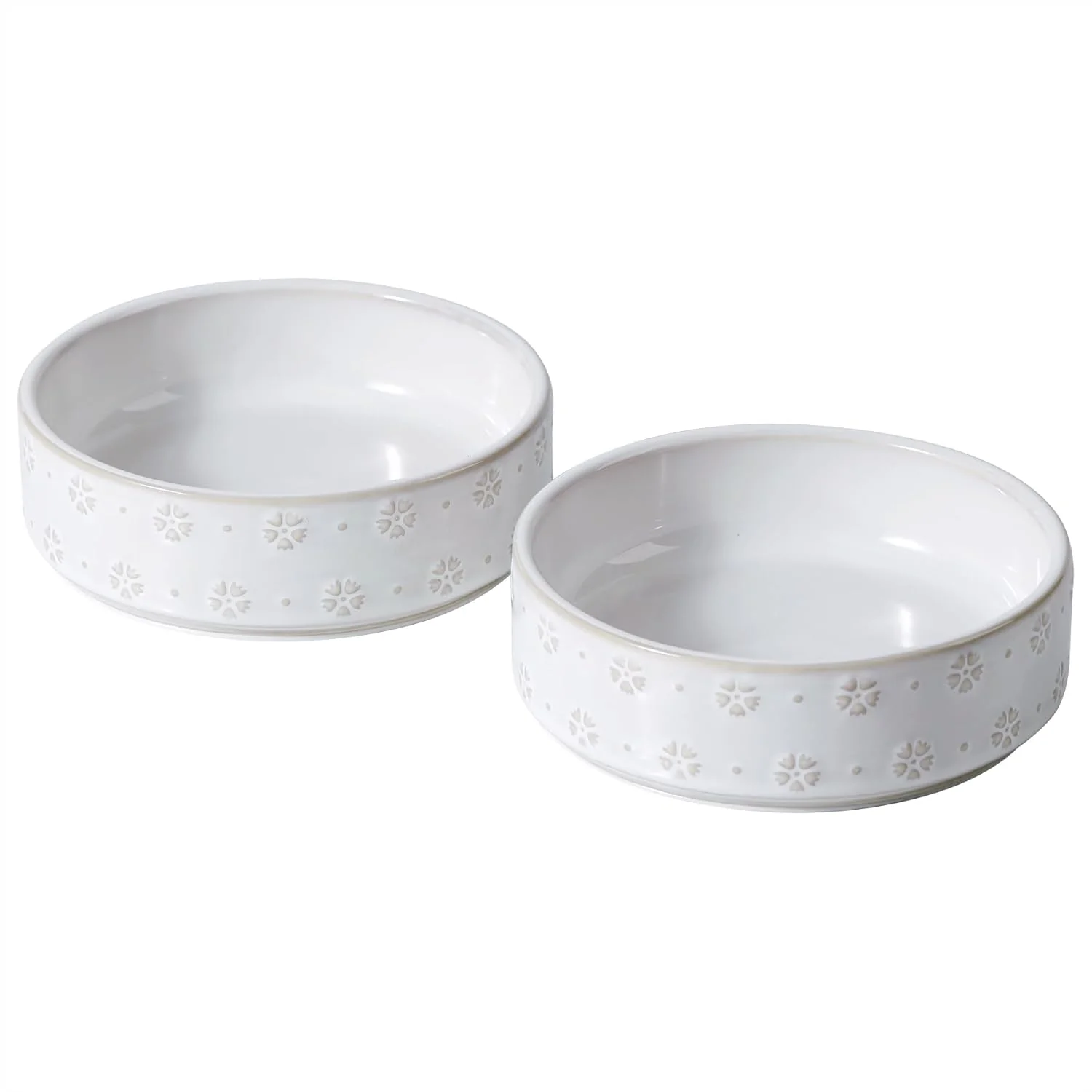 Consistent 6.1inch Ceramic Set of 2 Dog and Cat Bowls Food and Water Bowls for Toy Breed Dogs Kitty 2pcs Pet Dishes Cat Feeder 2Dishes White with Snowflake Pattern Lightweight