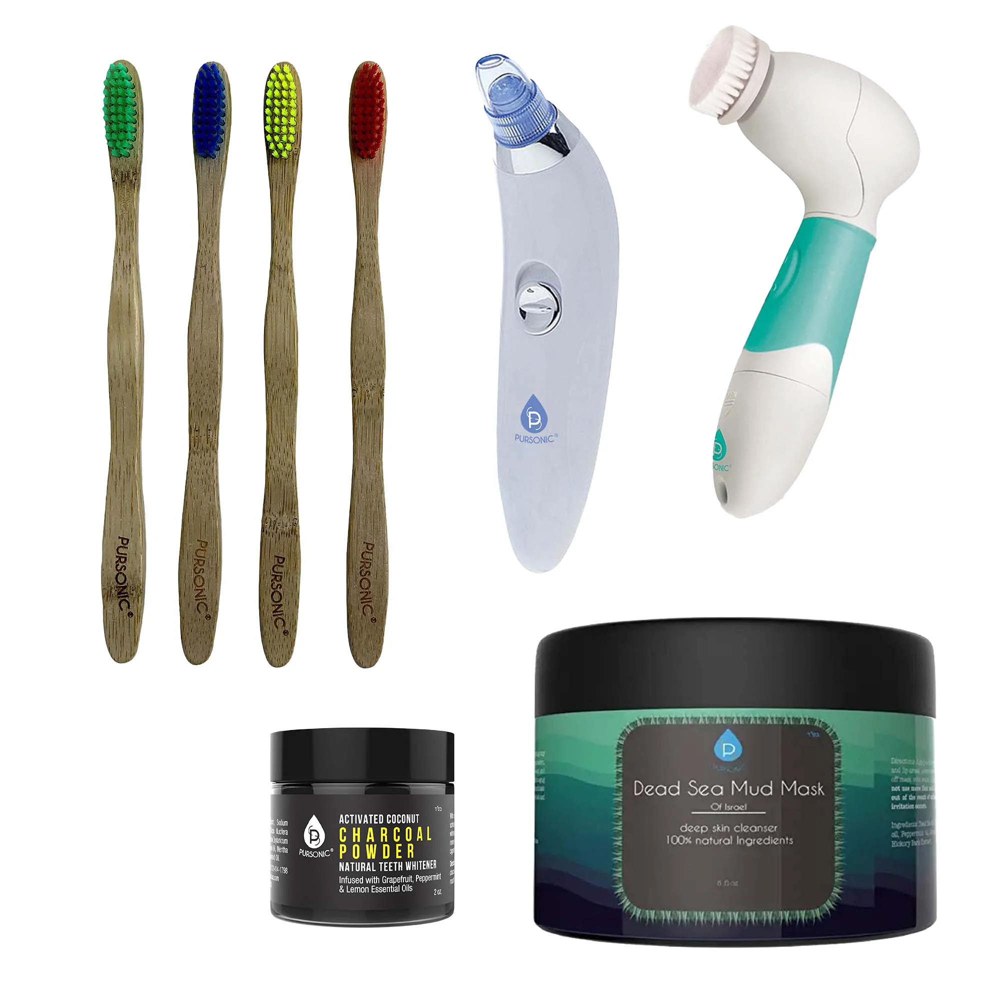 Responsible Pursonic Daily Detox Set – Pore Vacuum Bamboo Toothbrushes Charcoal Powder Facial Body Brush and Dead Sea Mud Mask High-End