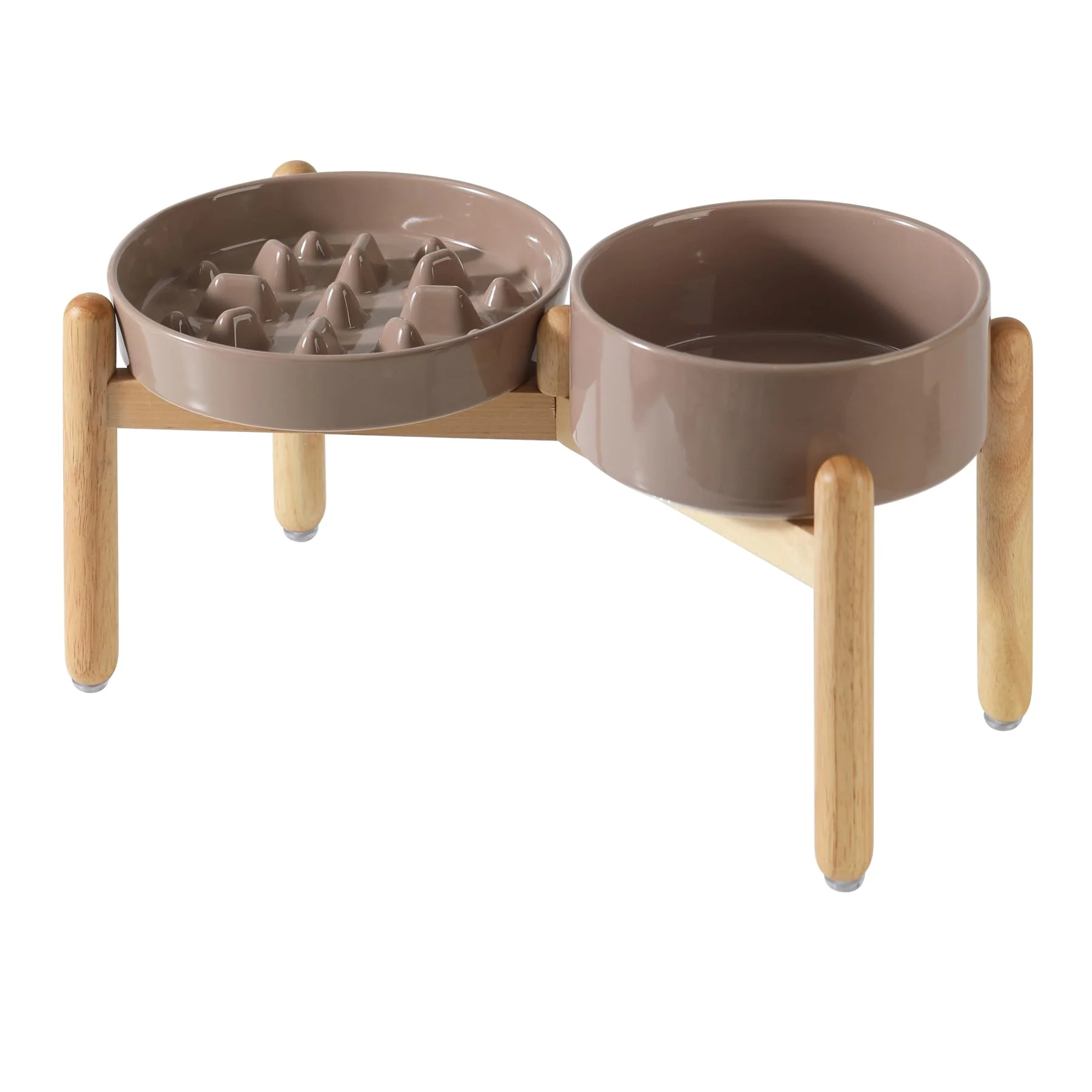 Certified Havniva Ceramic Raised Slow Feeder Dog Bowl Set – d 7.3-inch Bowl 8.2-inch Slow Dish with Wooden Stand for Medium Large Dogs Original