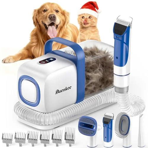 Convenient buenkee Dog Grooming Kit with Vacuum and 15000Pa Clipper 2L Dustbin 50dB Low Noise High-Performance
