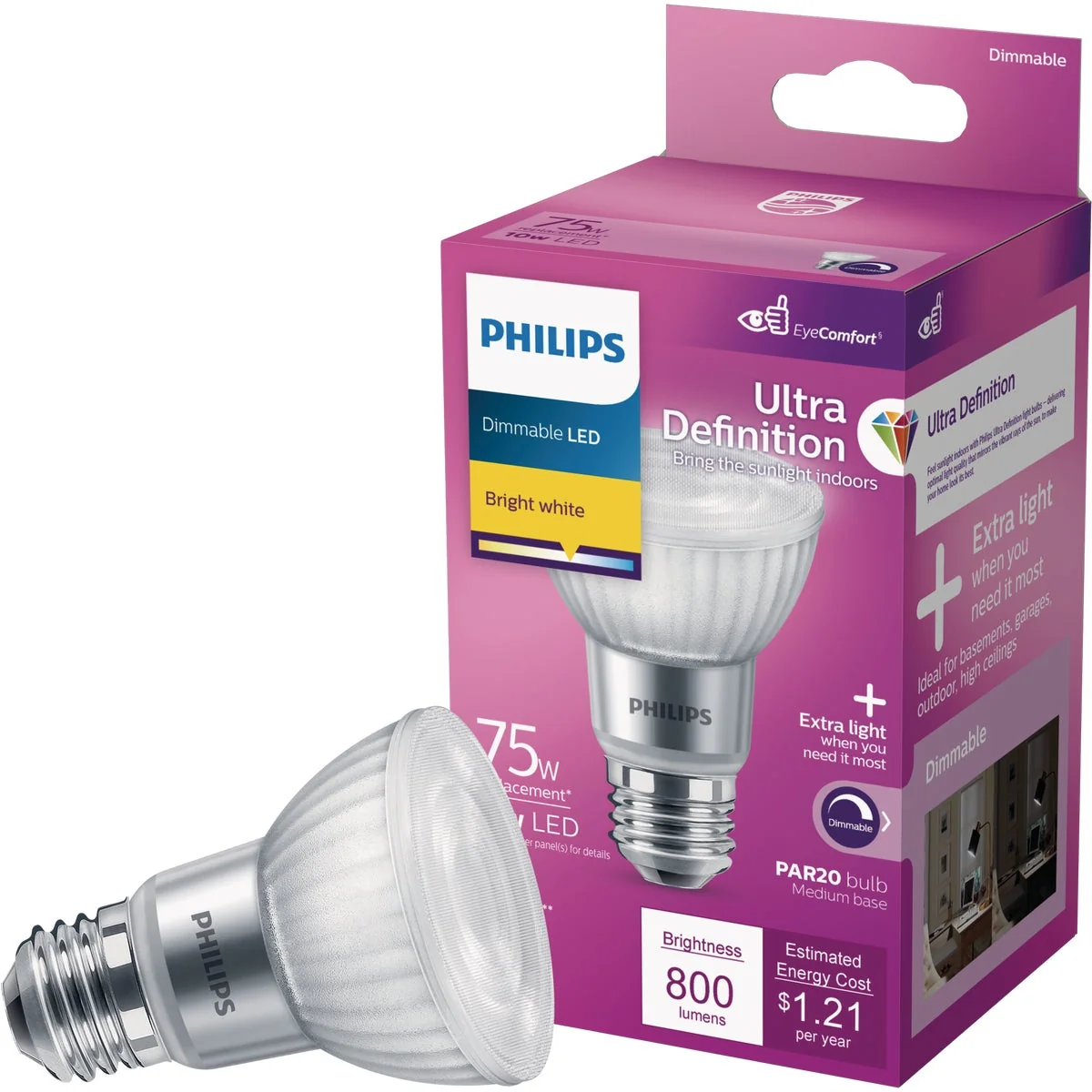 Innovative Philips Ultra Definition 75W Equivalent Bright White PAR20 Medium Dimmable LED Floodlight Light Bulb Organic