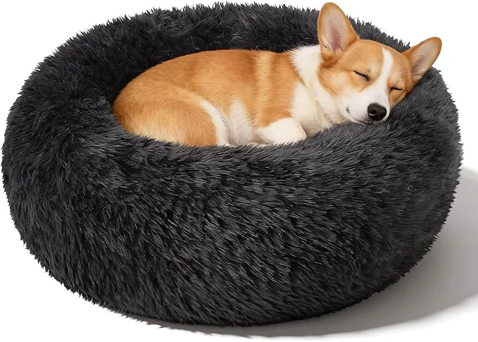 Elegant Dog Bed Calming Beds for Small Medium Large Dogs – Round Donut Washable Puppy Dog Bed Anti-Slip Faux Fur Fluffy Donut Cuddle Anxiety Cat Pet Bed 32” Black About ThisOverview Versatile