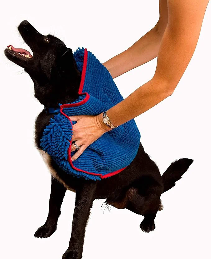 Lightweight Soggy Doggy Super Shammy Dog Towel – Microfiber Chenille Towel for Drying Dogs and Cleaning Paws – Fast Drying with Hand Pockets for Ease Blue Red Trim 31 x 14 About ThisOverview Official