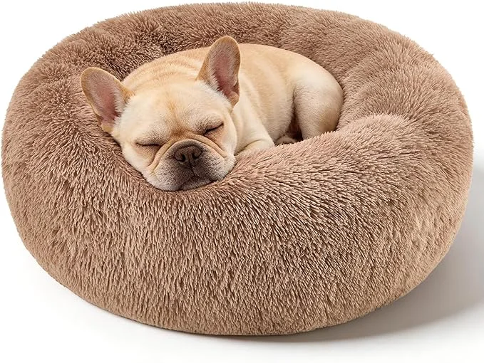 Original Design Dog Calming Beds for Small Medium Large Dogs – Round Donut Washable Puppy Dog Bed Anti-Slip Faux Fur Fluffy Donut Cuddle Anxiety Cat Pet Bed 20” KhakiAbout ThisOverview User-Friendly