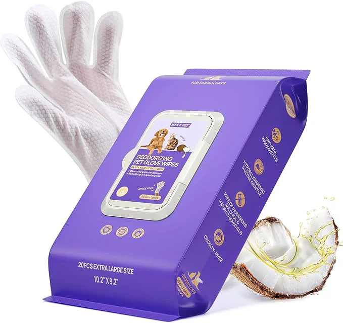 Exclusive HICC PET Cleaning Deodorizing Glove Wipes for Dogs Cats Vet Hypoallergenic Hydrating Nourish Fur Pet Grooming Glove Wipes Pet Bathing Wipes for Horse Coat Care 20pcs UnscentedAbout This Elegant