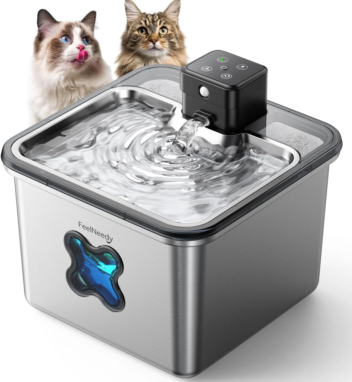 Practical Cat Water Fountain Stainless Steel FEELNEEDY Visual Filter Automatic Pet Water Fountain for Cats Dogs Dispenser Cordless Battery Operated Water Fountain for Cats Indoor – 3.2L 108oz Effective