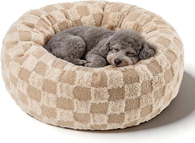 Official Dog Calming Beds for Small Medium Large Dogs – Round Donut Washable Puppy Dog Bed Anti-Slip Faux Fur Fluffy Donut Cuddle Anxiety Cat Pet Bed 24 Grid About ThisOverview Breathable