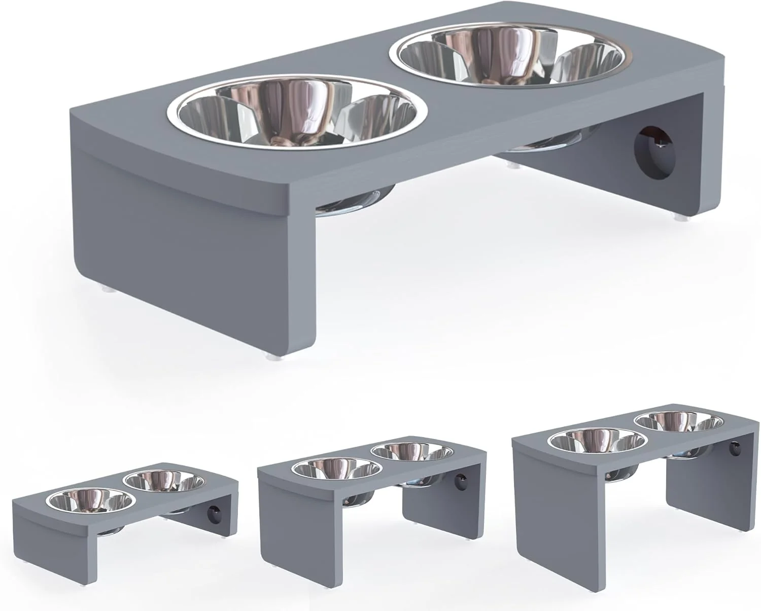 Clean d Dog Bowls Bamboo Raised Dog Bowl for Small Dogs Cats with 2 Stainless Steel Bowls 4” Tall-20oz Bowl Grey Safe