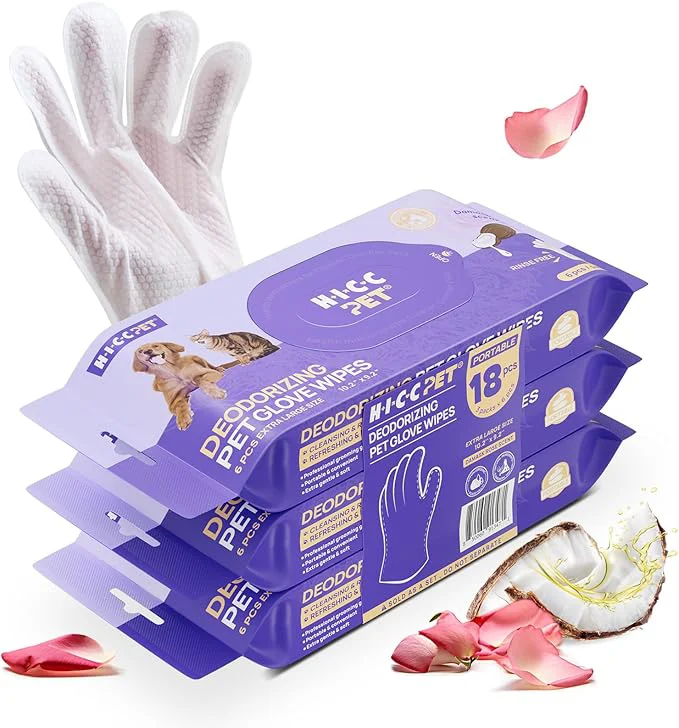 Modern HICC PET Cleaning Deodorizing Glove Wipes for Dogs Cats Vet Hypoallergenic Hydrating Nourish Fur Pet Grooming Glove Wipes Pet Bathing Wipes for Horse Coat Care 18pcs Rose ScentAbout This Dependable