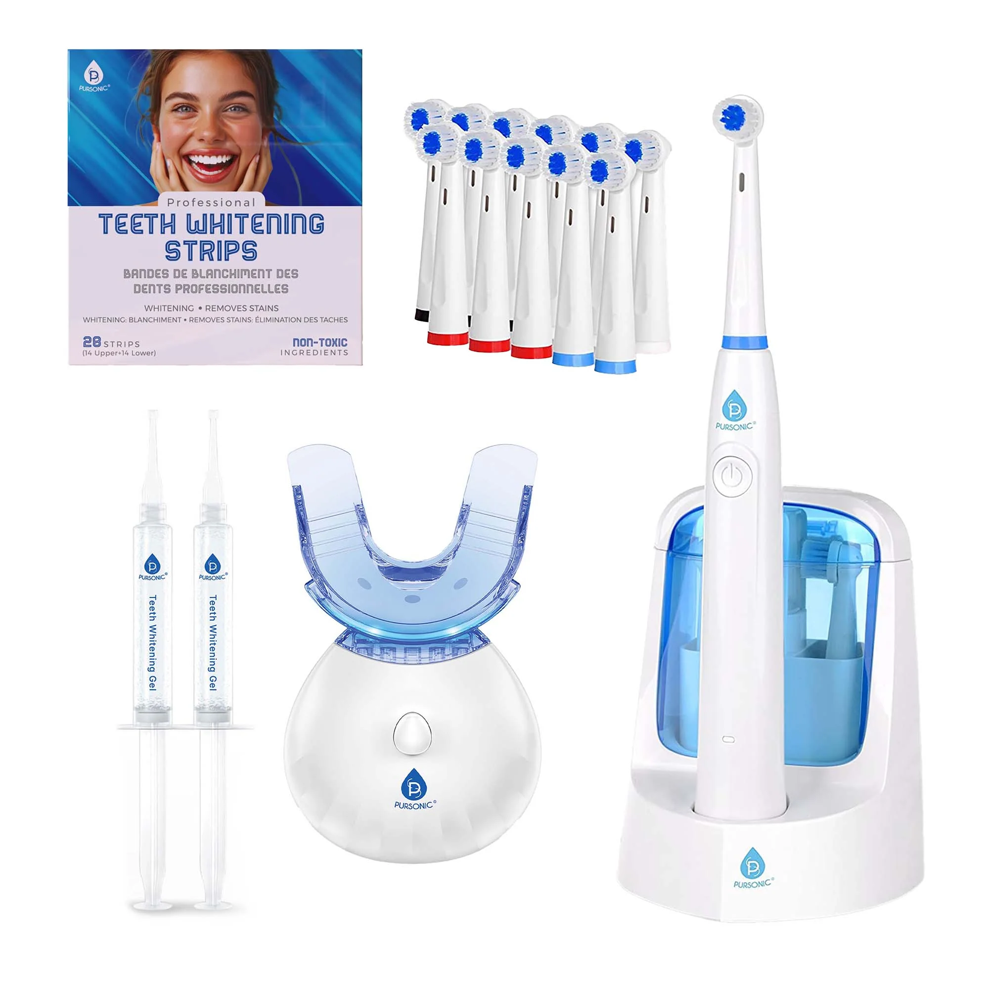 Exclusive Pursonic Advanced Smile Care Bundle – LED Whitening Kit Whitening Strips Electric Toothbrush Efficient