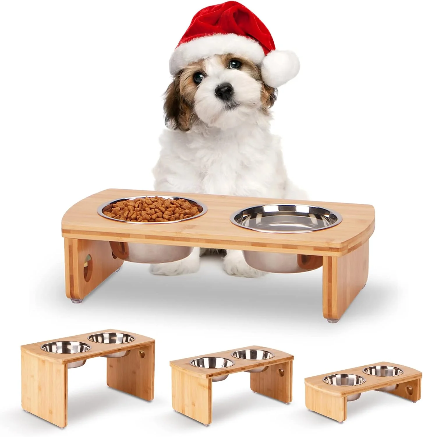 Superior d Dog Bowls Bamboo Raised Dog Bowl for Small Dogs Cats with 2 Stainless Steel Bowls 4” Tall-20oz Bowl Natural Long-Lasting
