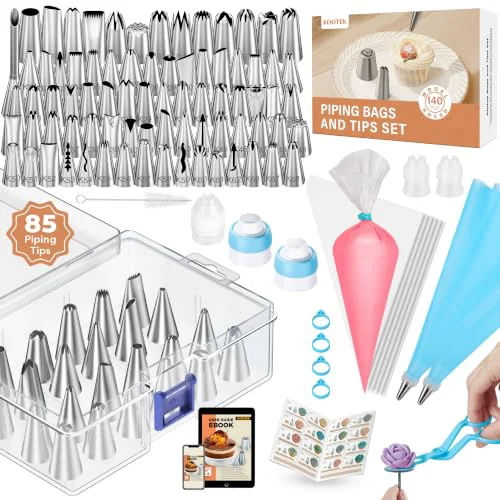 Fast 140 Piping Bags and Tips Set Frosting Piping Kit for Beginner Pros Functional