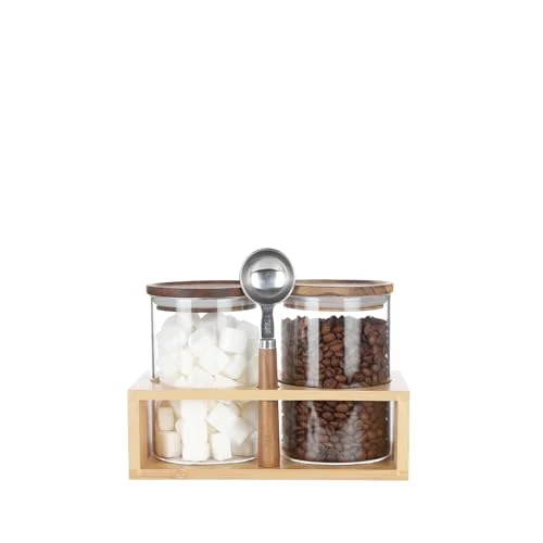 Sophisticated Glass Baking Canister Set with Scoop Rack Recyclable