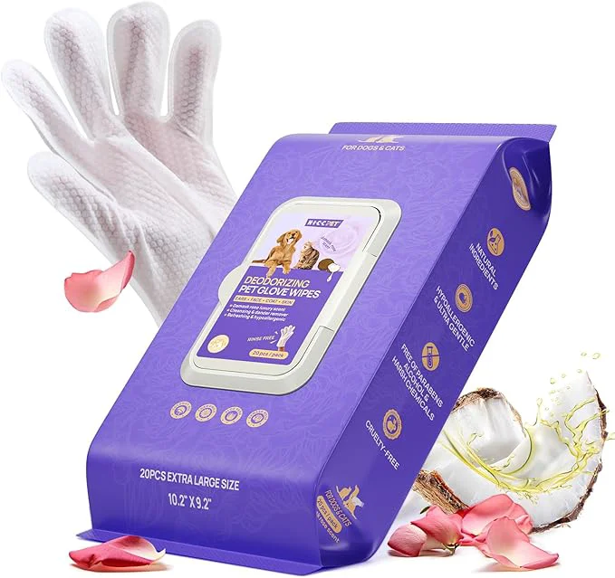 Practical HICC PET Cleaning Deodorizing Glove Wipes for Dogs Cats Vet Hypoallergenic Hydrating Nourish Fur Pet Grooming Glove Wipes Pet Bathing Wipes for Horse Coat Care 20pcs Rose ScentAbout This Exceptional