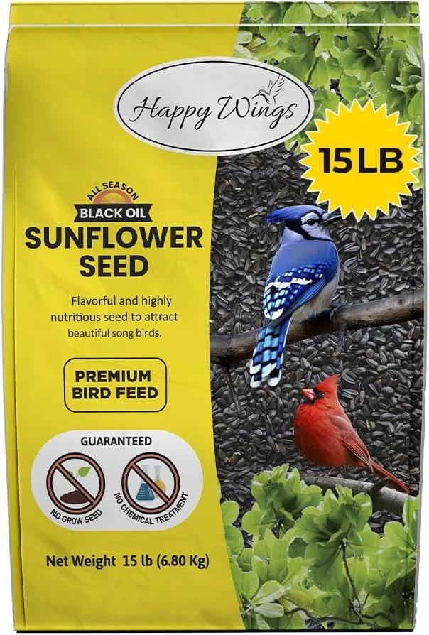 Healthy Black Oil Sunflower Seeds Wild Bird Food- 15 Pounds No Grow Seed Bird Seed for Wild Birds Verified