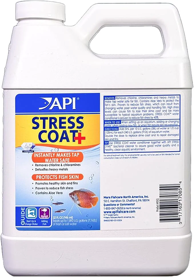 Safe API STRESS COAT Aquarium Water Conditioner 32-Ounce Bottle Enhanced