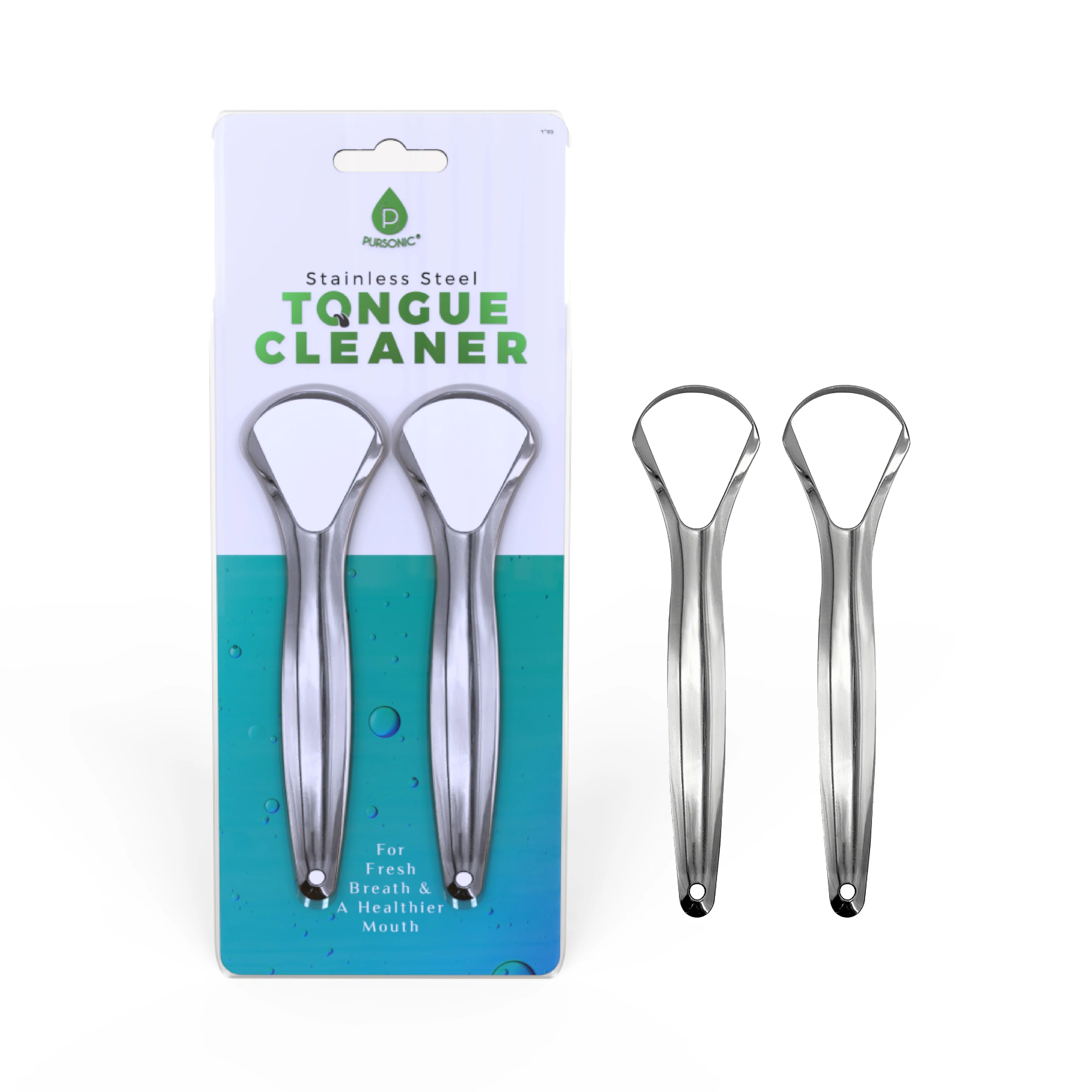 Fine Crafted Stainless Steel Tongue Cleaner – 2 Pack Green