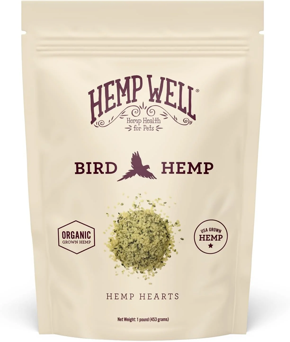 Trusted Hemp Well Organic Hemp Hearts –Reduces Feather Plucking Promotes Relaxation Immune Support Organically Sourced USA Grown GMO – 1 Pound Bag Crafted