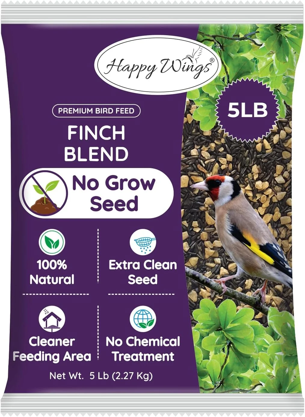 Flexible Finch Blend Bird Food – Mix of Sunflower Hearts Kernels and Nyjer 5 Pounds – No Grow Seed – For Wild Birds Detailed