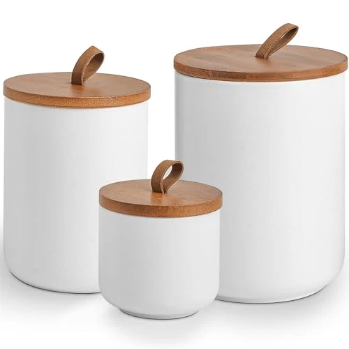 First-Class White Ceramic Canister Set with Bamboo Lids High-End