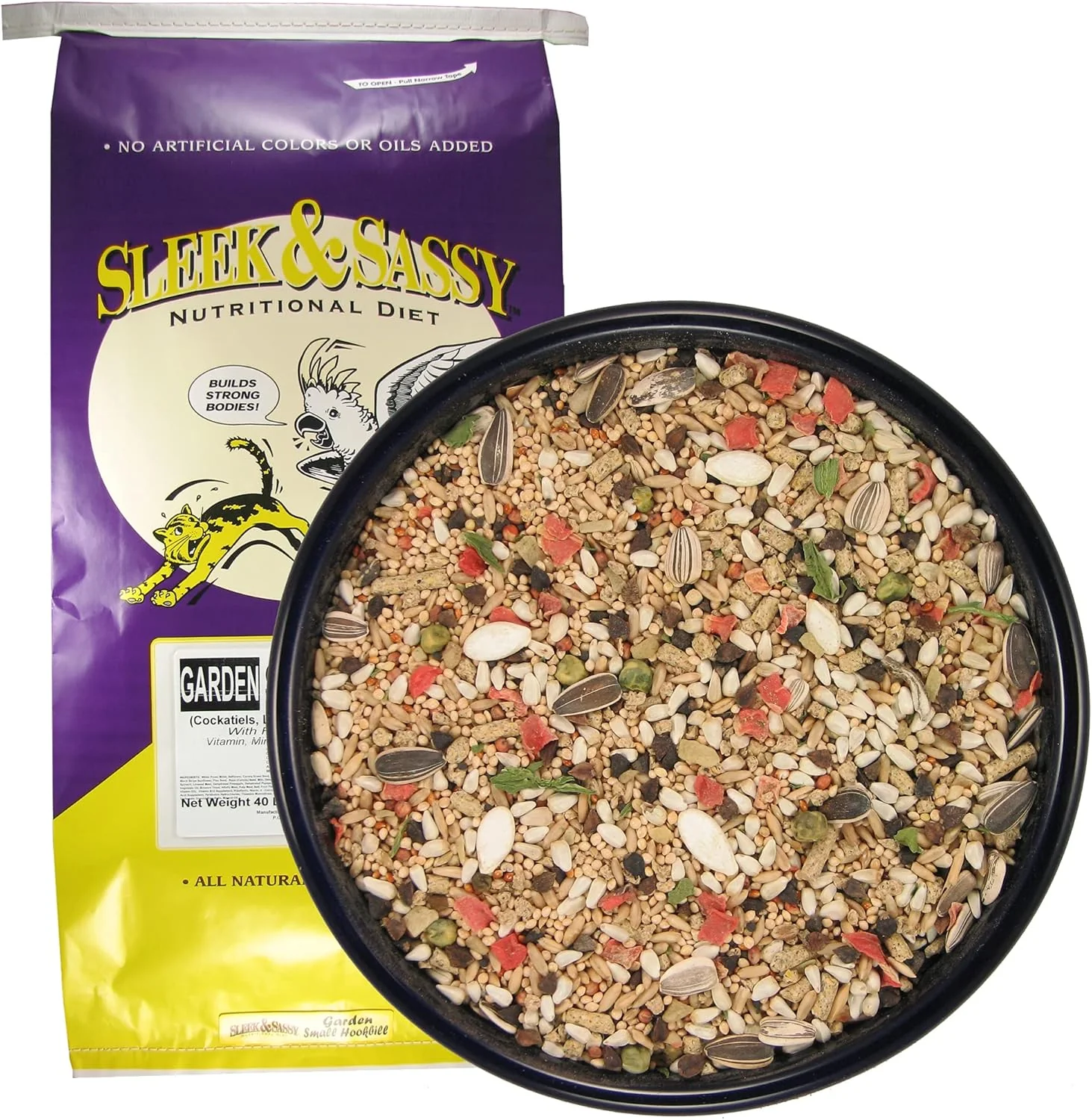 Soft SLEEK SASSY Garden Small Hookbill Bird Food for Cockatiels Lovebirds Quaker Parrots Small Conures 40 lbs. Reusable