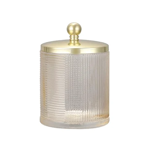 Classic Tan Colored Tranlucent Apothecary Ribbed Geometric Etched Glass Jar W Stylish