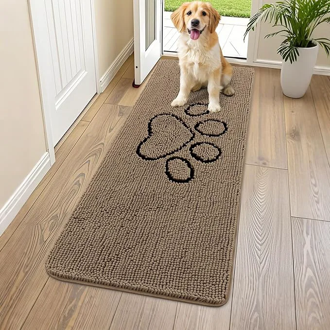 Green Smiry Dog Door Mat for Muddy Paws Absorbent Dirt Trapper Non Slip Quick Dry Washable Chenille Mat for Mud Dogs Entry Rug for Indoor and Outdoor 59×24 Inches Camel and Black About ThisOverview Fine