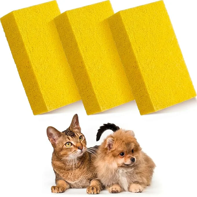 Environmentally Friendly 3 Pack Pet Hair Remover Sponge Cat and Dog Hair Sponge Rubber Pet Fur Lifter Removal Tool Remove from Furniture Carpet Bedding Clothing 6.26 x 3.28 x 1.89 Inch Yellow Durable
