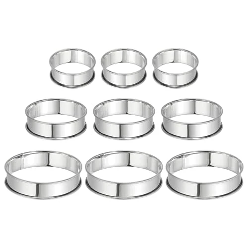 Long-Lasting 9pcs Crumpet Rings 2.36 3.15 3.94 Round Cake Ring Silver 9 Count Organic