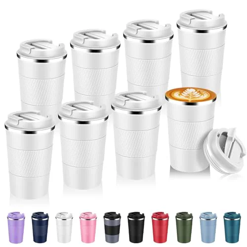 Elegant 13 oz Stainless Steel Insulated Travel Coffee Mug with Fip Lid Bulk 8 Pack 8 Count Classic