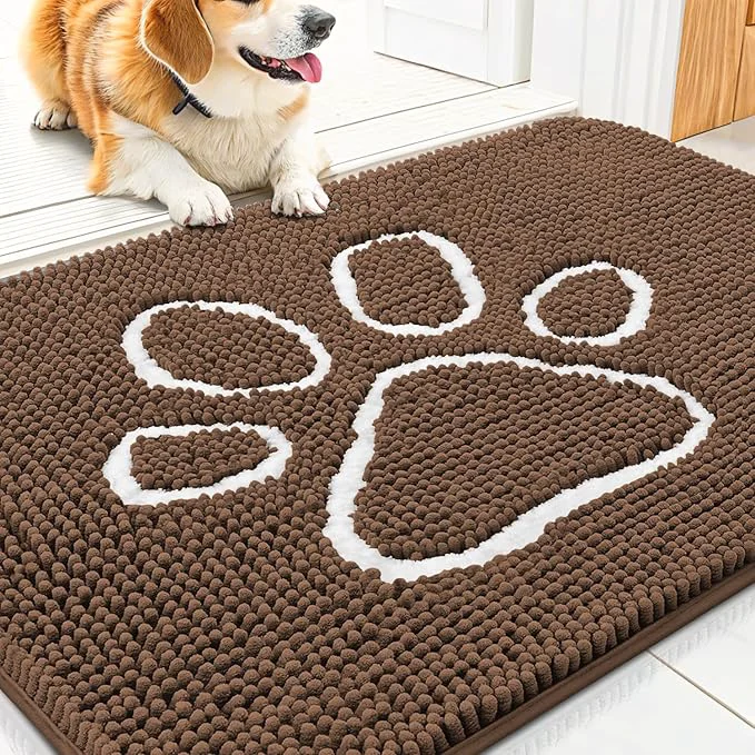 Sophisticated Smiry Dog Door Mat for Muddy Paws Absorbent Dirt Trapper Non Slip Quick Dry Washable Chenille Mat for Mud Dogs Entry Rug for Indoor and Outdoor 30×20 Inches Coffee and White About ThisOverview World-Class