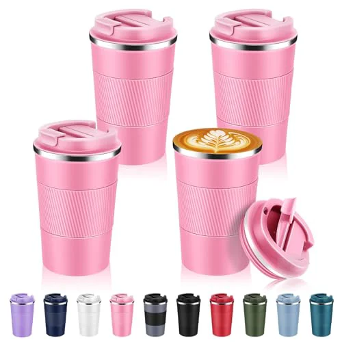 Carefully Designed 13 oz Stainless Steel Insulated Travel Coffee Mug with Fip Lid Bulk 4 Pack 4 Count Trusted