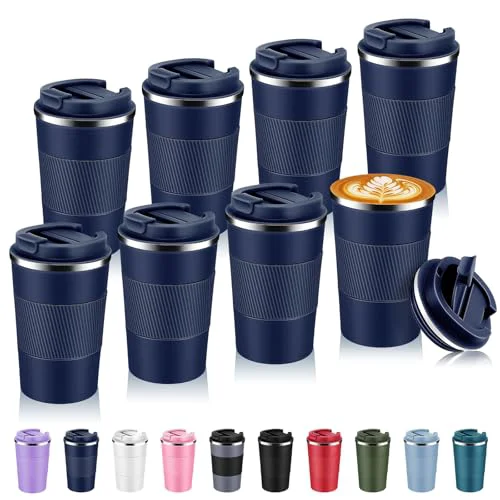 Exceptional 13 oz Stainless Steel Insulated Travel Coffee Mug with Fip Lid Bulk 8 Pack 8 Count Proven