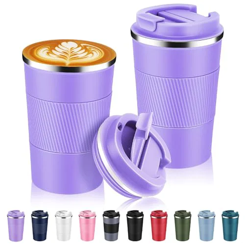 Exceptional 13 oz Stainless Steel Insulated Travel Coffee Mug with Fip Lid Bulk 2 Pack 2 Count Consistent