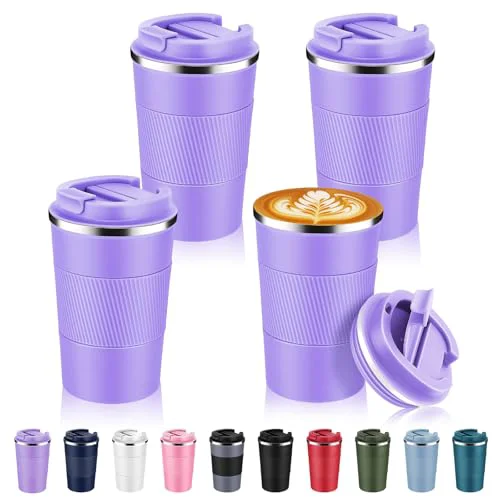 Professional 13 oz Stainless Steel Insulated Travel Coffee Mug with Fip Lid Bulk 4 Pack 4 Count First-Class