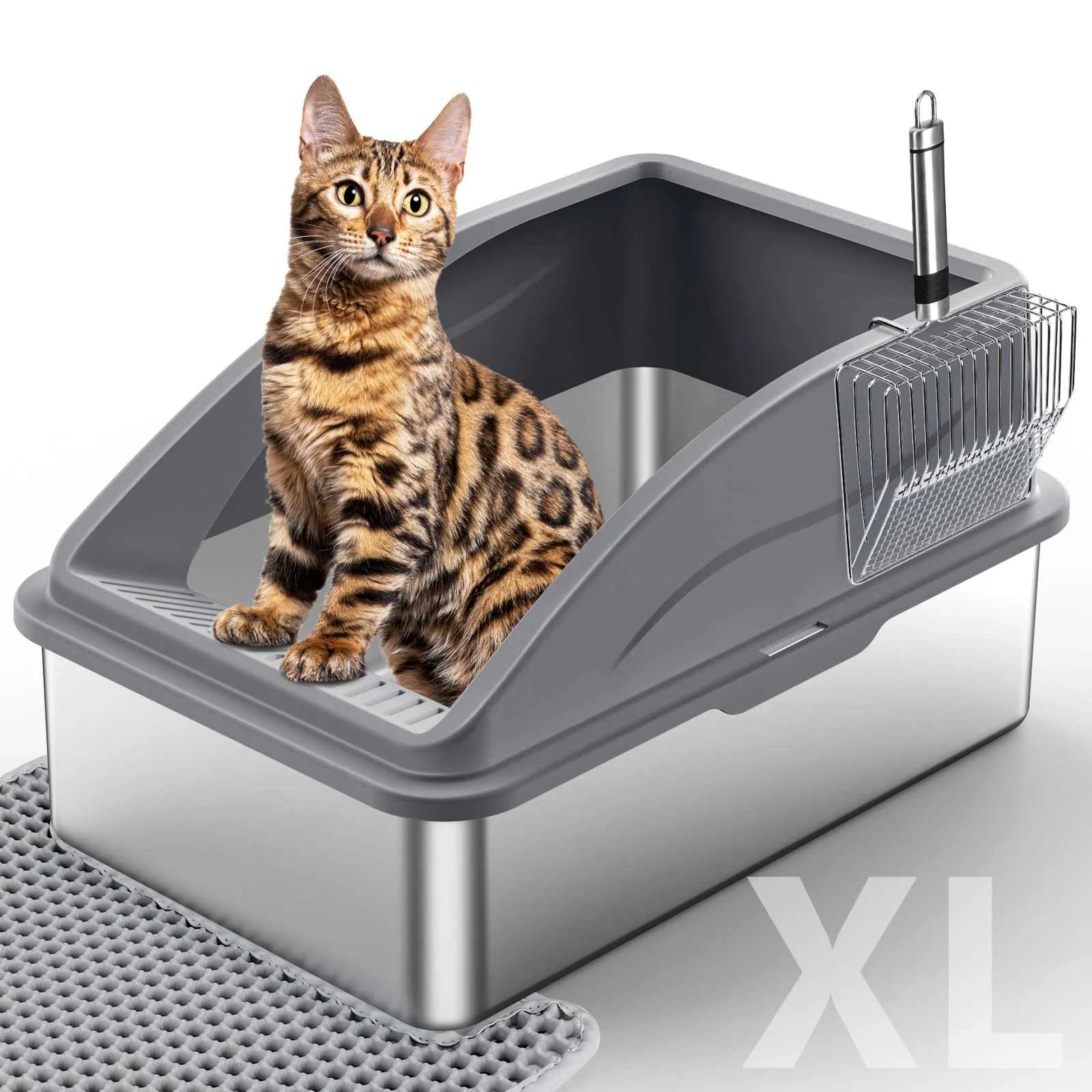 Excellent INVENHO Stainless Steel Litter Box – XL for Big Cats Lid Leak-Proof Easy-Clean Durable