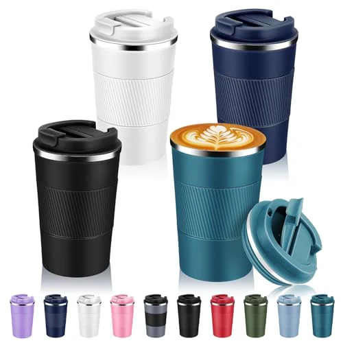 Safe 13 oz Stainless Steel Insulated Travel Coffee Mug with Fip Lid Bulk 4 Pack 4 Count Elite