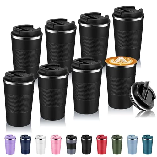 Expertly Made 13 oz Stainless Steel Insulated Travel Coffee Mug with Fip Lid Bulk 8 Pack 8 Count First-Class