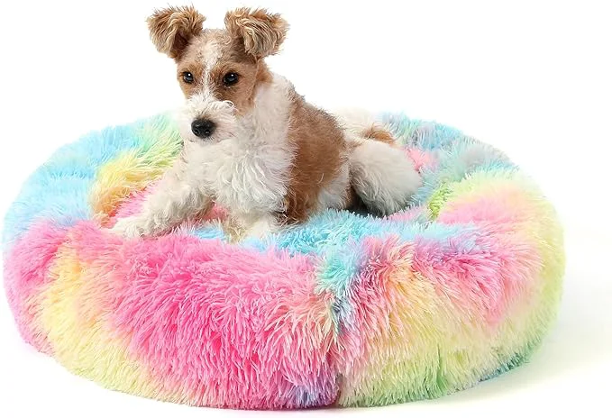 Trusted NOYAL Calming Donut Dog Bed for Small to Medium Dogs Cats – Plush Faux Fur Anti-Anxiety Pet Bed with Machine Washable Cover Non-Slip BaseAbout ThisOverview Exclusive