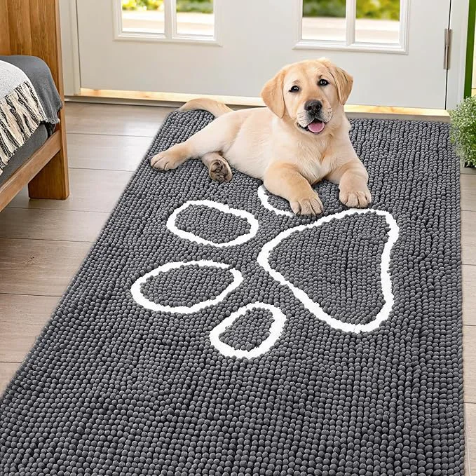 Breathable Smiry Dog Door Mat for Muddy Paws Absorbent Dirt Trapper Non Slip Quick Dry Washable Chenille Mat for Mud Dogs Entry Rug for Indoor and Outdoor 54×32 Inches Dark Grey and White About ThisOverview Artisan