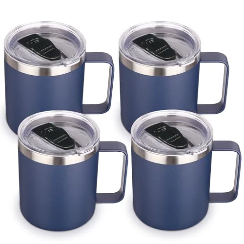 Comfortable 14oz Insulated Stainless Steel Coffee Mug with Lid Bulk 4 Pack 4 Count Solid