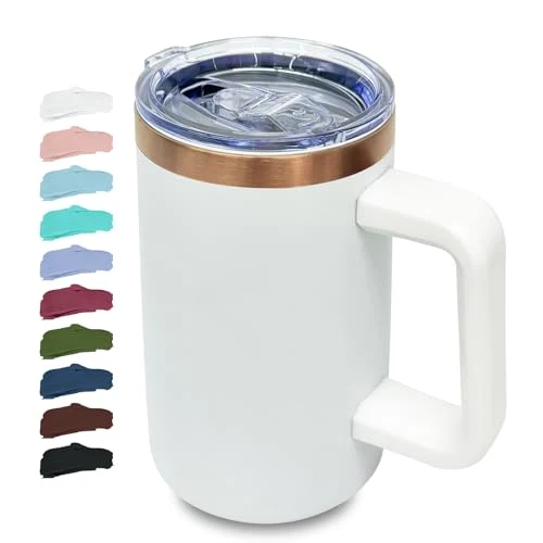 Breathable 22oz Insulated Coffee Mug Bulk with Handle and Lid White Elegant