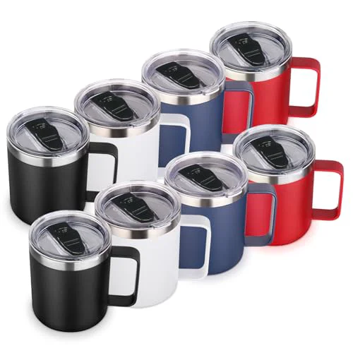 Minimalist 14oz Insulated Stainless Steel Coffee Mug with Lid Bulk 8 Pack 8 Count Crafted