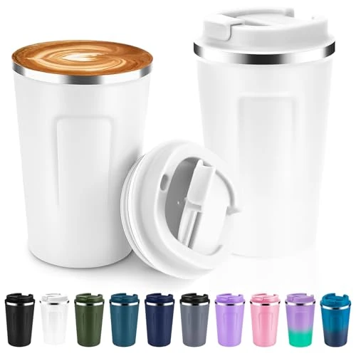 Luxury 12 oz Double Wall Insulated Vacuum Travel Coffee Mugs with Flip Lid Bulk 2 Pack 2 Count Reliable