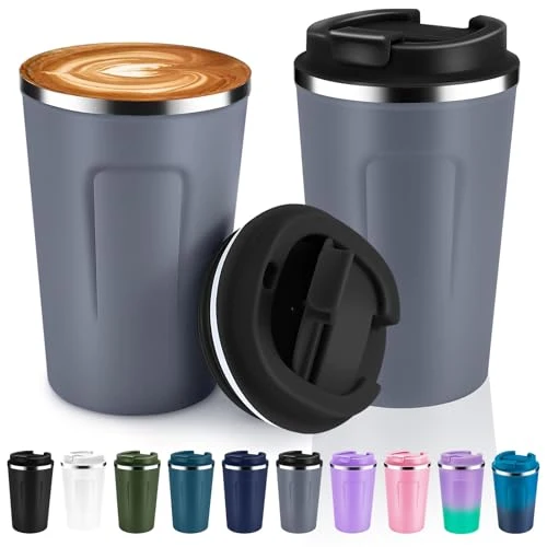Green 12 oz Double Wall Insulated Vacuum Travel Coffee Mugs with Flip Lid Bulk 2 Pack 2 Count Proven