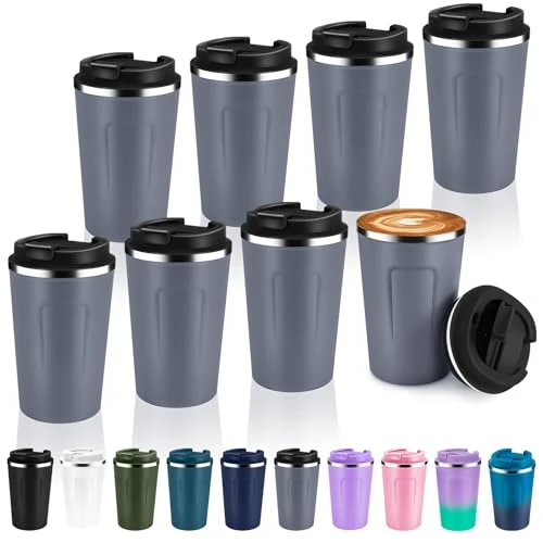 Certified 12 oz Double Wall Insulated Vacuum Travel Coffee Mug with Flip Lid Bulk 8 Pack 8 Count Traditional